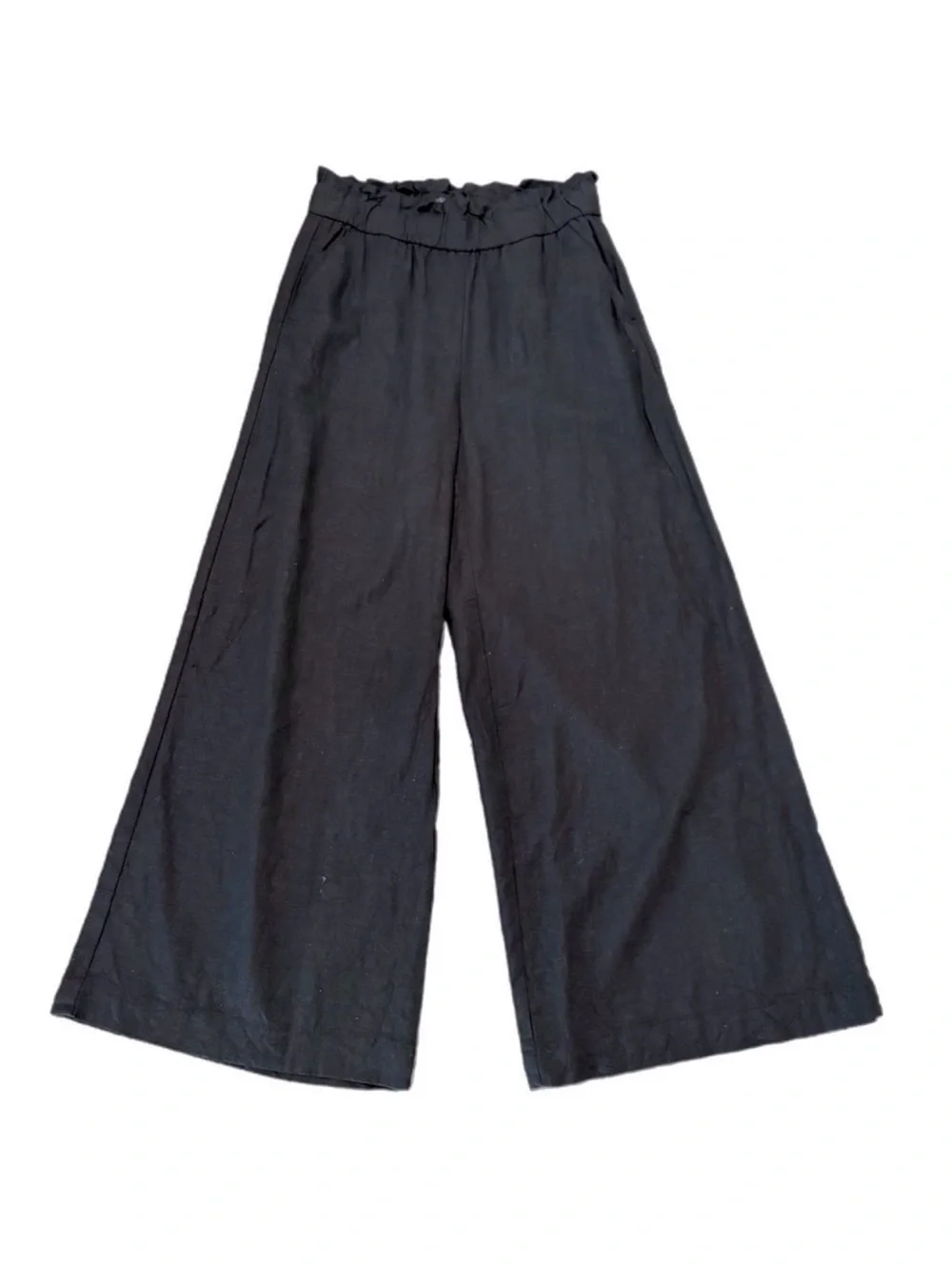 LOFT Linen Blend Black Wide-Leg Pull-On Palazzo Pants